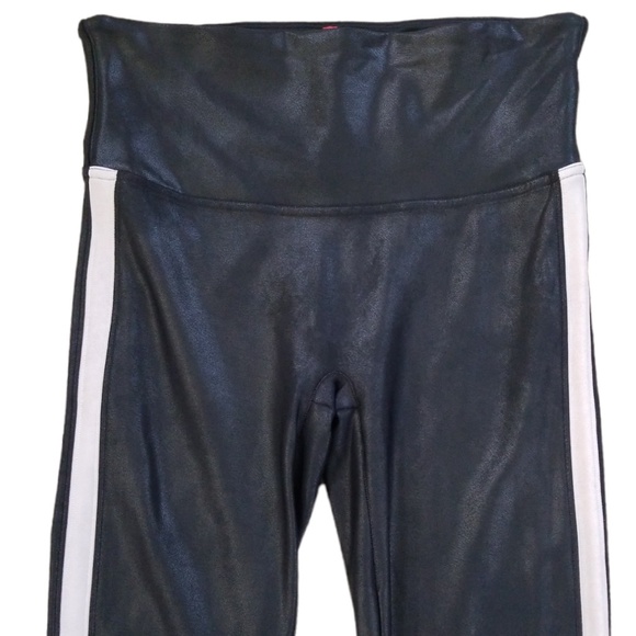 Spanx Black Faux Leather Side Stripe Leggings Size: Medium NWOT - Picture 6 of 14